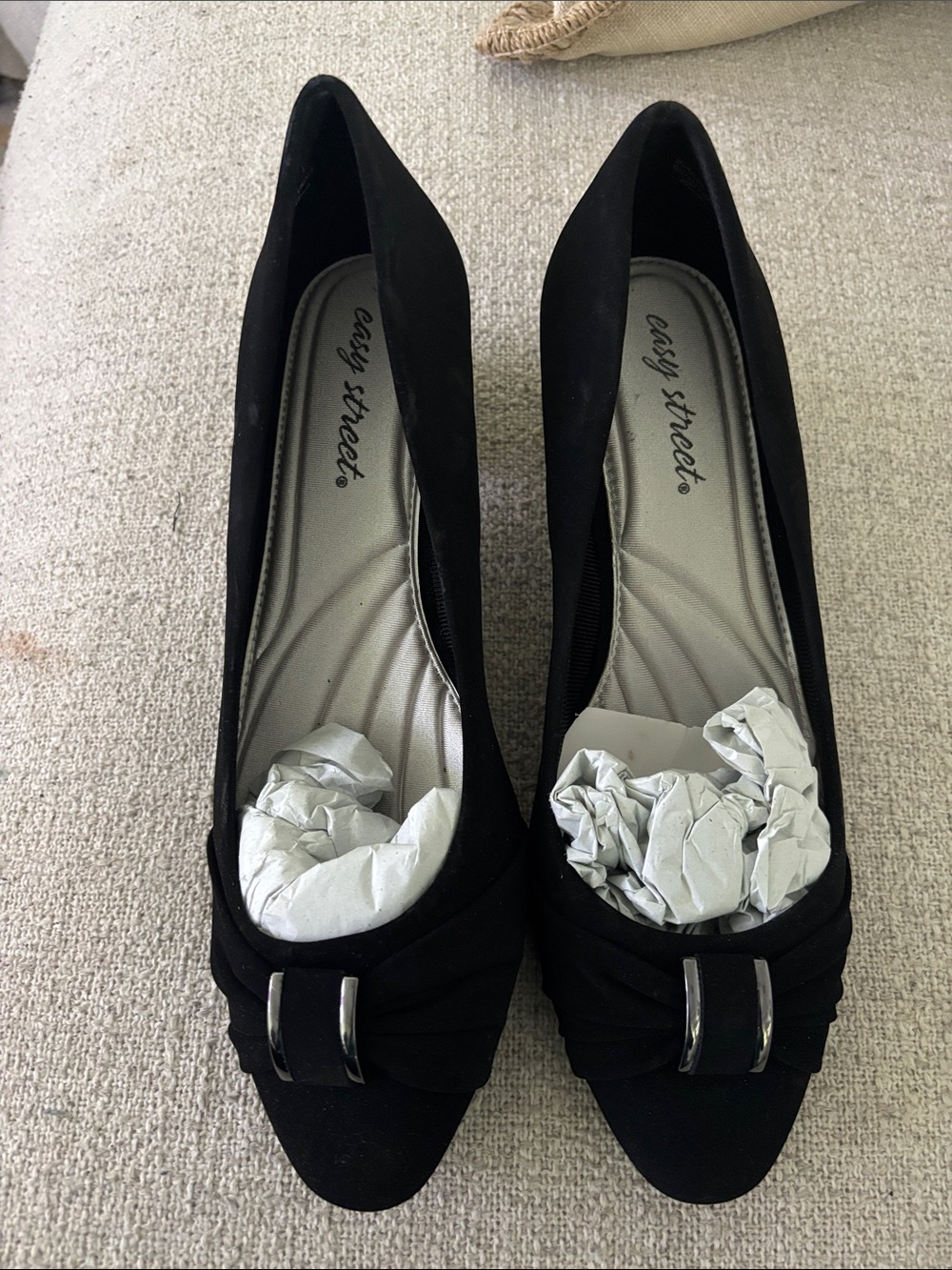 easy street Black Women's Pointed Flats with Silver Buckle